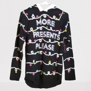 No Boundaries Christmas Sweater Hooded Lights More Presents Tinsel NWT Small